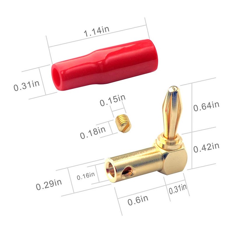 VCELINK Right Angle Banana Plugs 4 Pairs/8 Pack, 90 Degree 4mm 24K Gold Plated Dual Screw Type Speaker Connector for Speaker Wire, Red and Black - Image 3